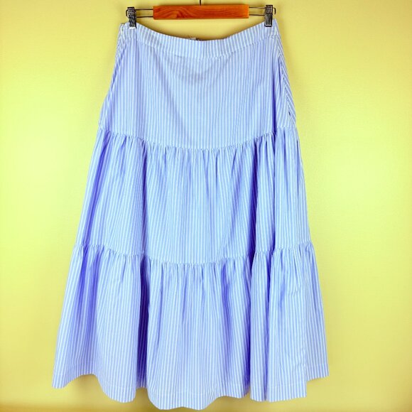 NWT GAP Blue & White Stripe Tiered Midi Cotton Skirt Lined with Pockets 14 - Picture 4 of 14